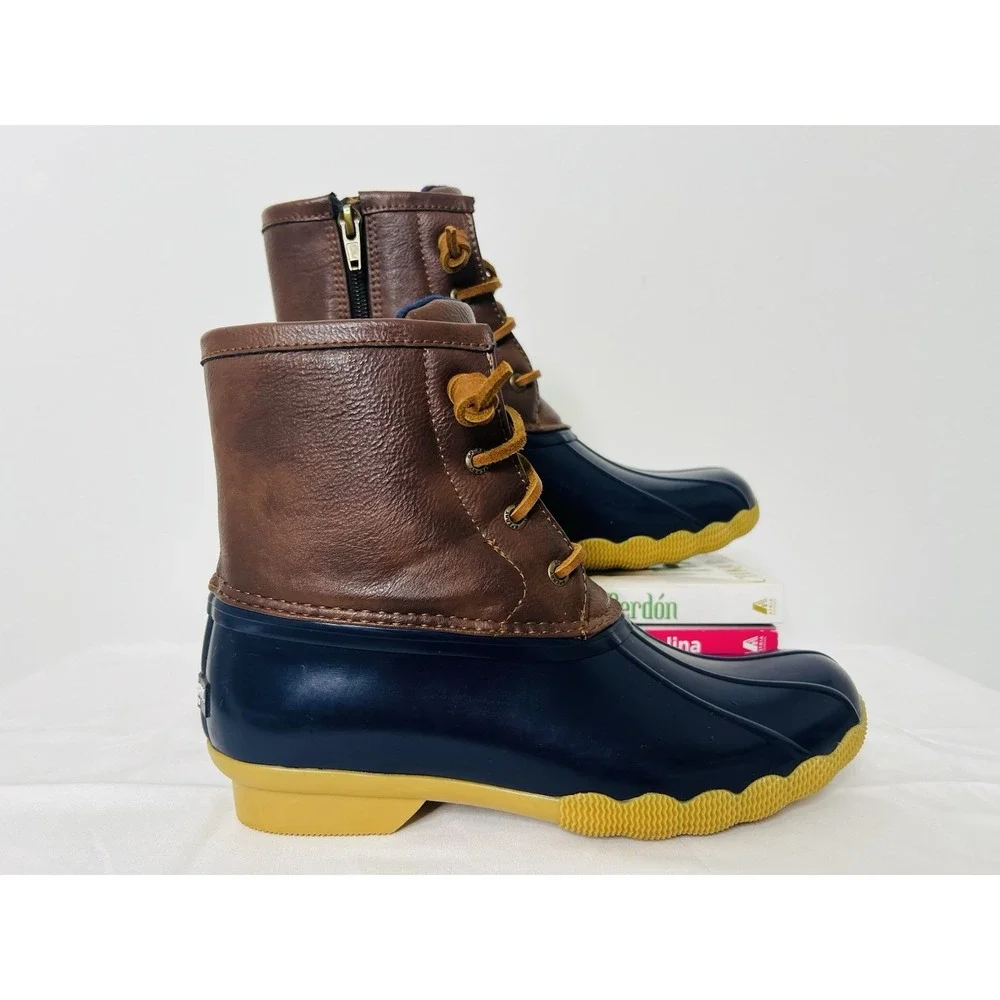 Sperry Top Sider Saltwater Duck Kids Girls Rain Ankle Boots Brown Blue‎ Size 4M